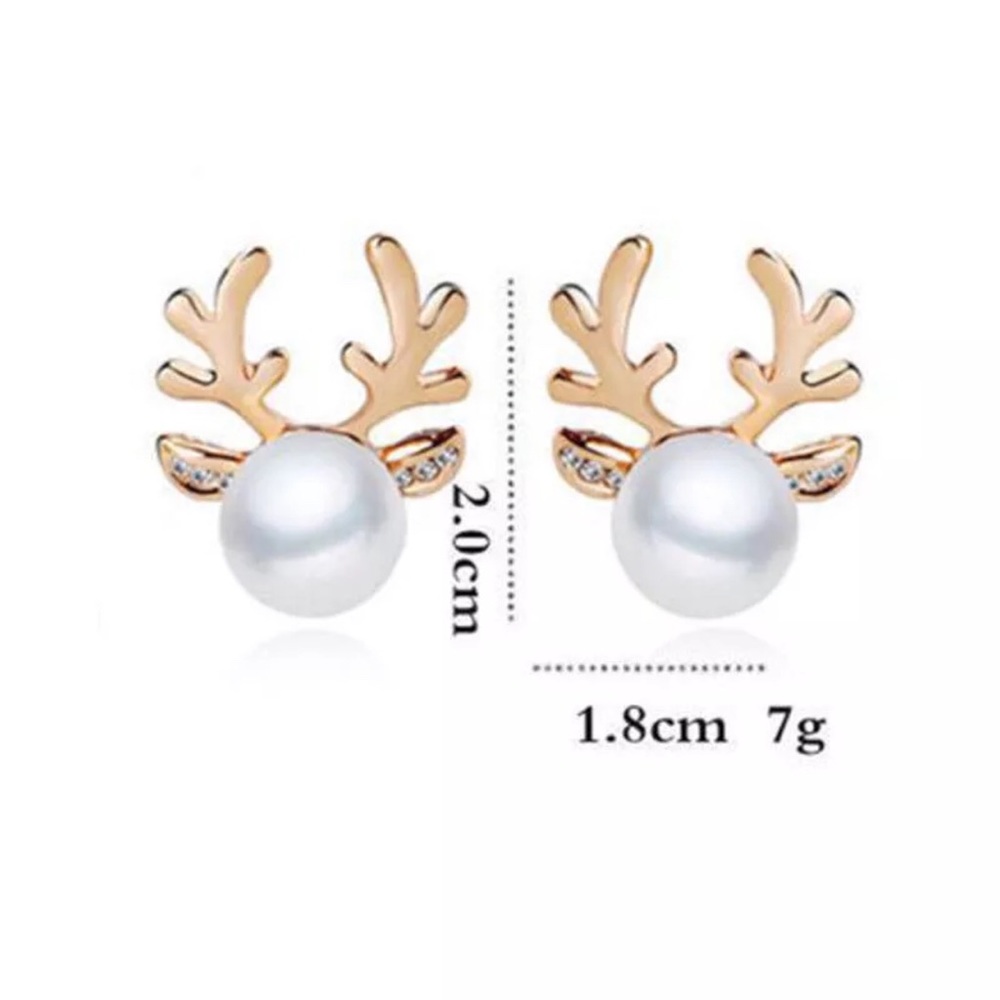 ✨”DASHER” GOLD REINDEER PEARL EARRINGS-NEW✨ - Picture 7 of 7